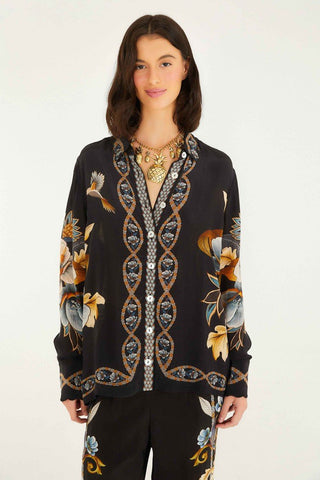 Black Floral Snake Pajama Shirt