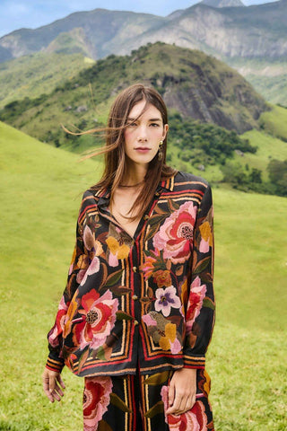 Black Chenille Flowers Shirt