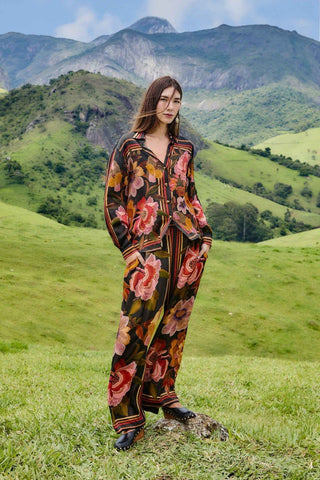 Black Chenille Flowers Shirt