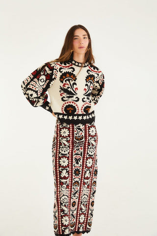 Stripes Winter Tapestry Knit Skirt