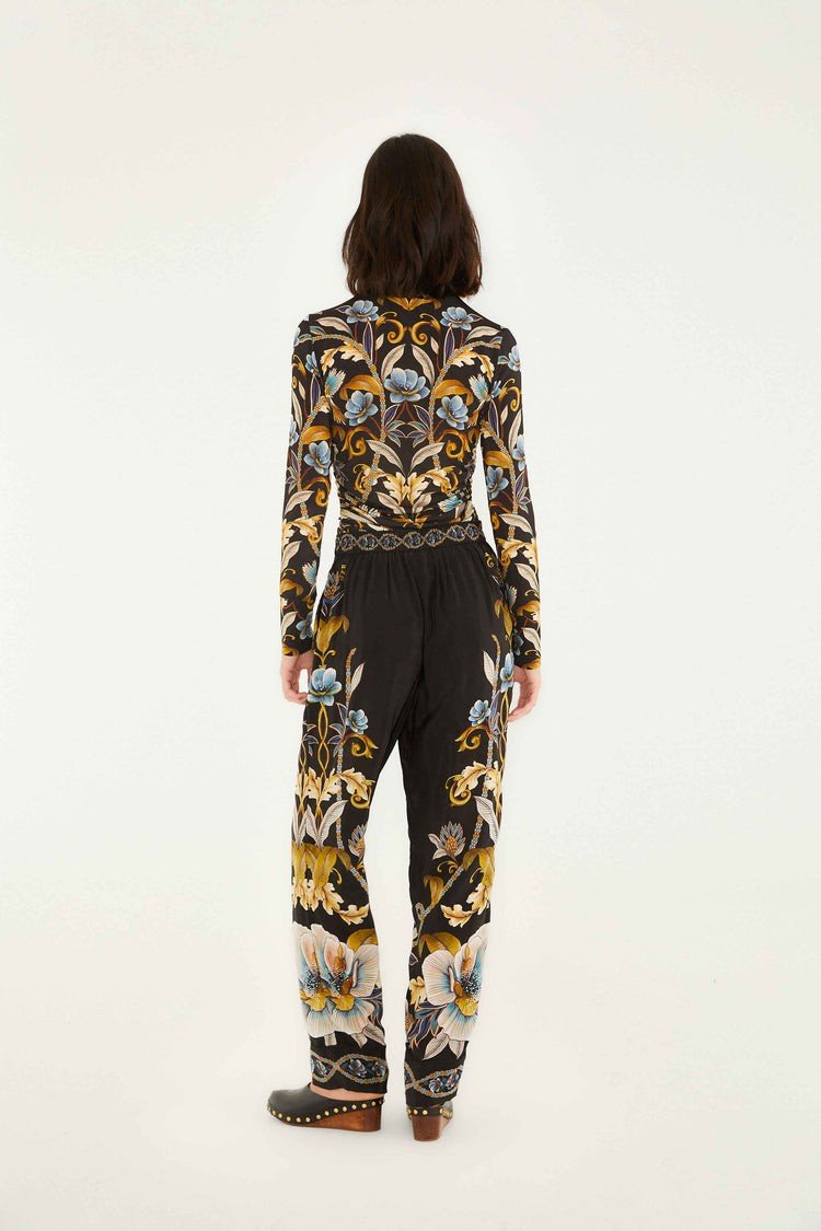 Black Flowerful Garden Pajama Pants