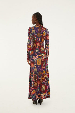Multicolor Artsy Surreal Land Long Sleeve Maxi Dress