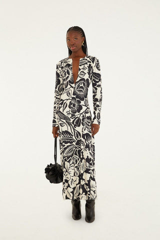 Off-White Cashews and Birds Lenzing Ecovero Viscose Maxi Dress