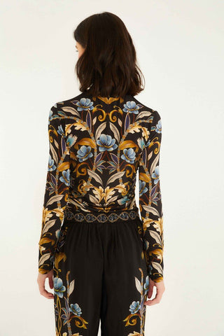Black Flowerful Garden Jersey Blouse