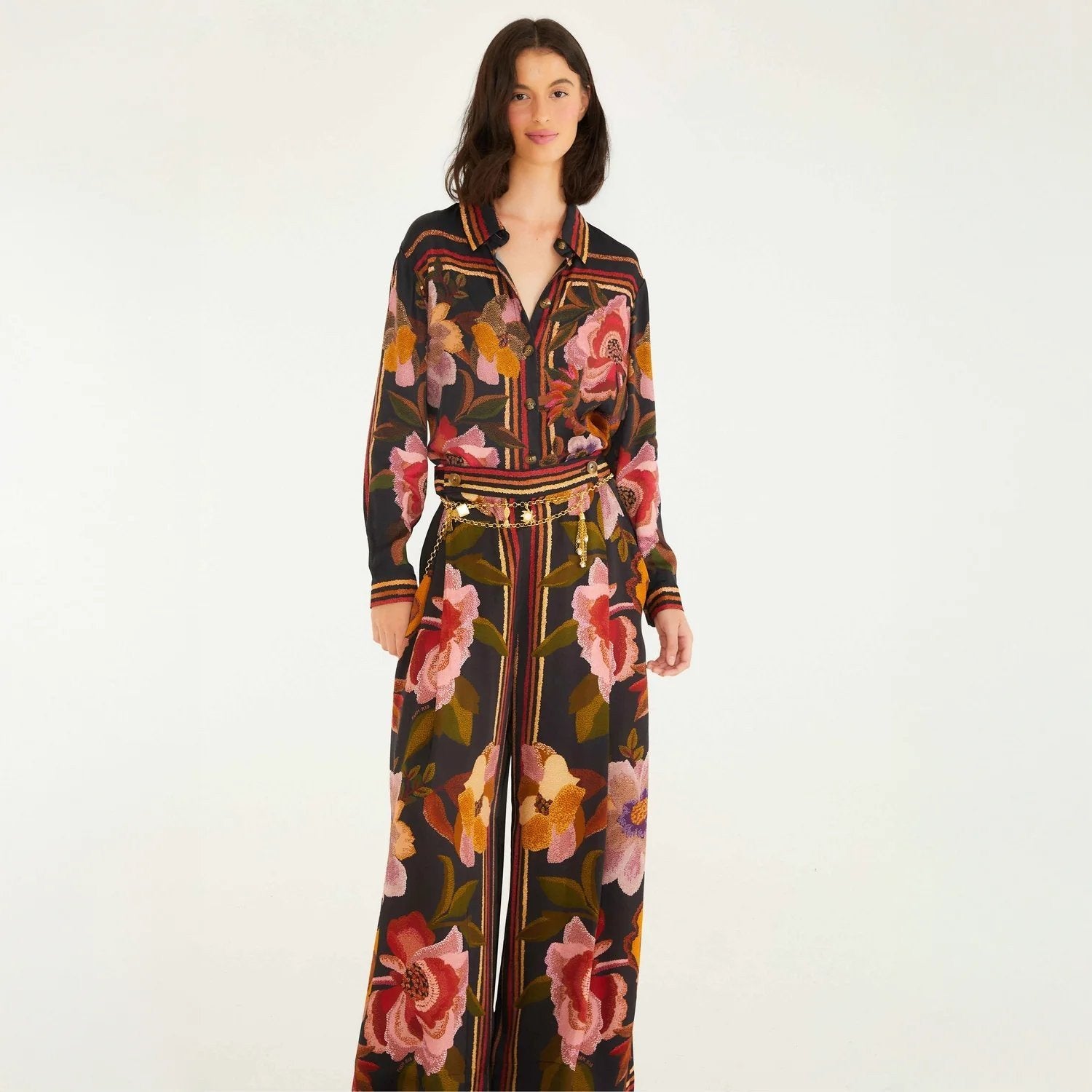 Chenille Flowers Black Pants