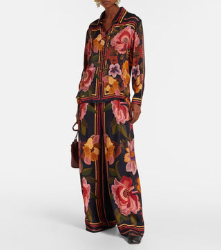 Black Chenille Flowers Pants