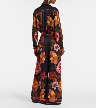 Black Chenille Flowers Pants