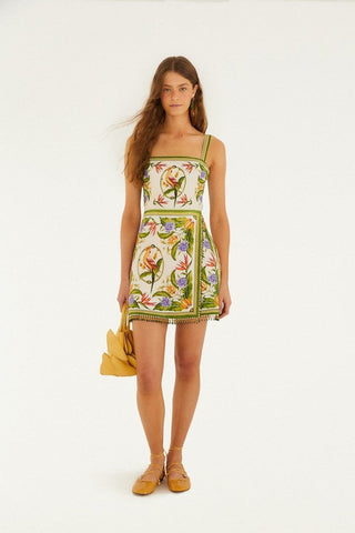 Sand Tropical Scarf Euroflax Premium Linen Sleeveless Mini Dress