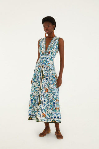 Off-White Flora Tile Scallop Euroflax Premium Linen Maxi Dress
