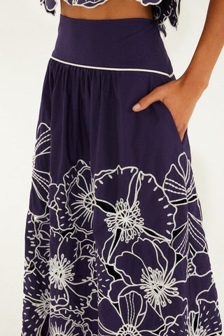 Blue Flowers Richelieu Organic Cotton Maxi Skirt