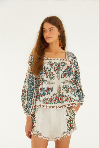 Off-White Fruit Beauty Scarf Organic Cotton Long Sleeve Blouse