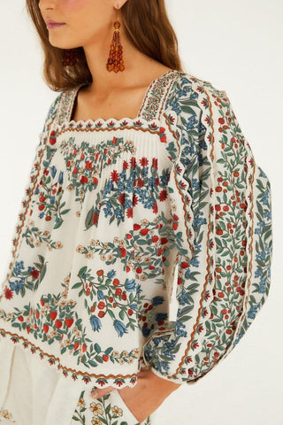 Off-White Fruit Beauty Scarf Organic Cotton Long Sleeve Blouse