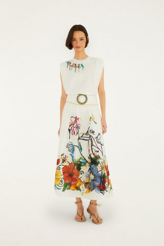 Off-White Tropi Embroidered Euroflax Premium Linen Maxi Skirt