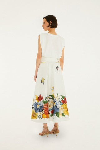 Off-White Tropi Embroidered Euroflax Premium Linen Maxi Skirt