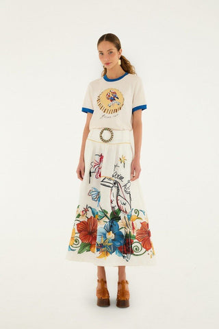 Off-White Tropi Embroidered Euroflax Premium Linen Maxi Skirt