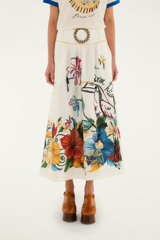 Off-White Tropi Embroidered Euroflax Premium Linen Maxi Skirt