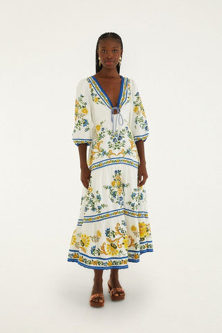 Off-White Emily Floral Tapestry Drawstring Midi Dress