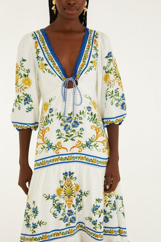 Off-White Emily Floral Tapestry Drawstring Midi Dress
