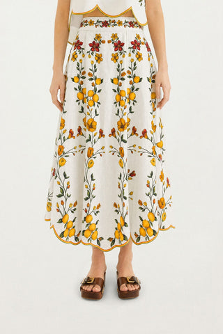 Lemon Bouquet Off-White Midi Skirt