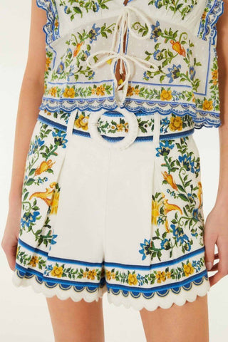 Off-Wite Emily Floral Tapestry Belted Shorts