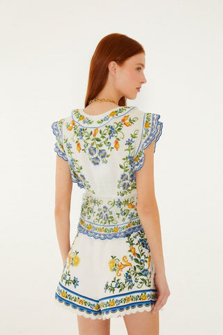 Off-Wite Emily Floral Tapestry Belted Shorts