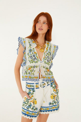 Off-Wite Emily Floral Tapestry Belted Shorts