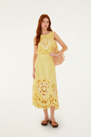 Yellow Stripes Richelieu Sleeveless Crop Top