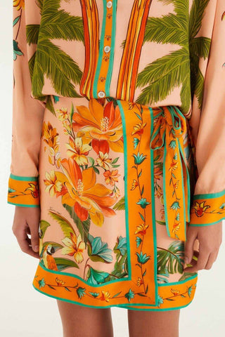 Multicolor Birds Lenzing Ecovero Mini Skirt