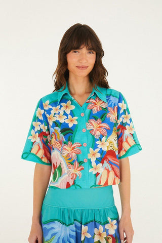 Multicolor Garden of Life Scarf Short Sleeve Crop Shirt
