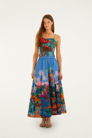 Mushroom Dream Landscape Embroidered Sleeveless Euroflax Premium Linen Top