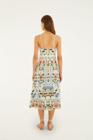 Off-White Stitched Garden Euroflax Premium Linen Midi Dress