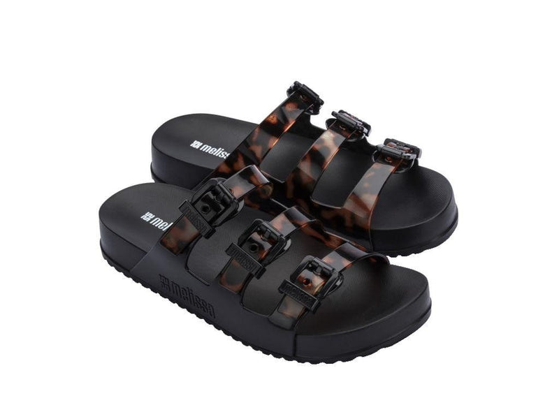 Cozy Stripes Tortoise and Black Slide Sandal - Melissa