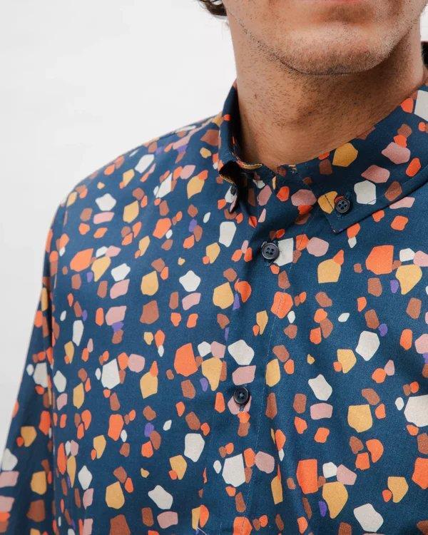 Geo Cotton Shirt Navy - Brava Fabrics