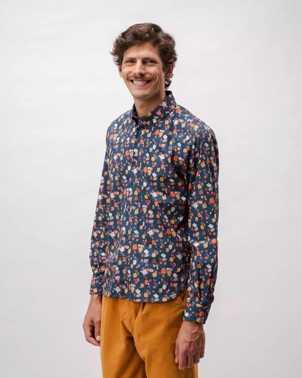 Geo Cotton Shirt Navy - Brava Fabrics