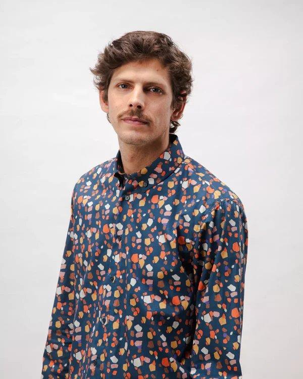 Geo Cotton Shirt Navy - Brava Fabrics