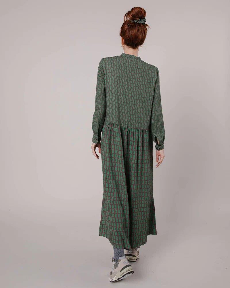 Geo Mao Long Sleeve Dress Green - Brava Fabrics