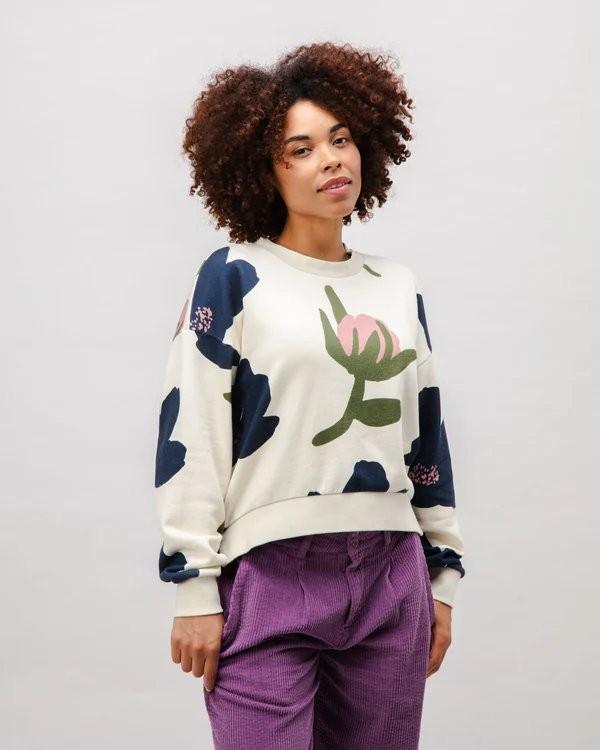 Bloom Rounded Cotton Sweatshirt Ecru - Brava Fabrics