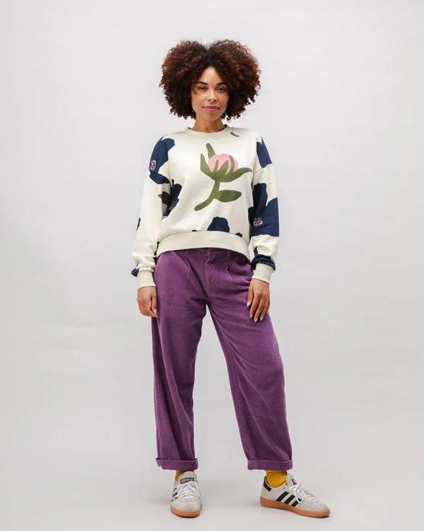 Bloom Rounded Cotton Sweatshirt Ecru - Brava Fabrics