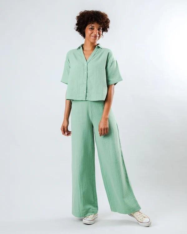 Bubble Cropped Blouse Light Green
