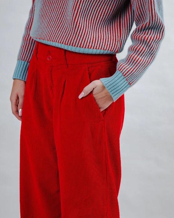 Corduroy Pleated Pants Red