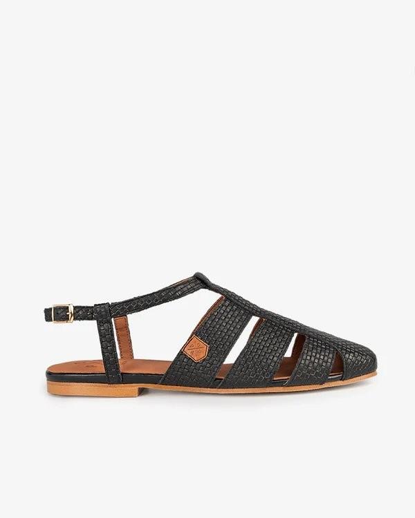 Zagare Leather Fisherman Sandals in Black - Popa