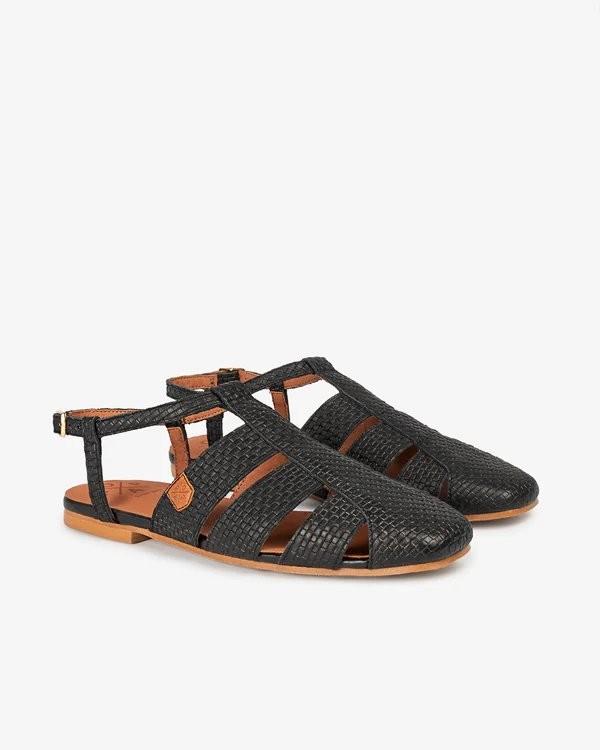 Zagare Leather Fisherman Sandals in Black - Popa