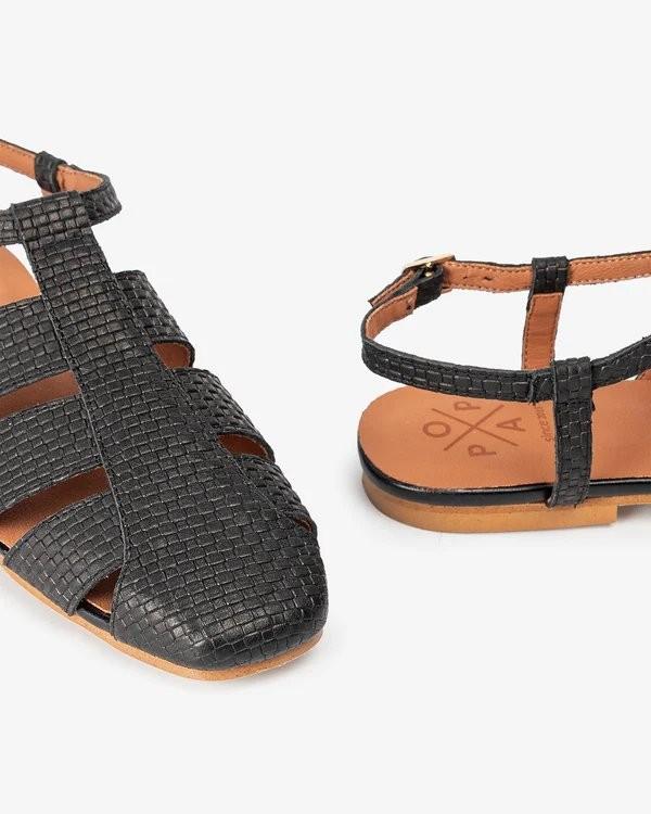 Zagare Leather Fisherman Sandals in Black - Popa