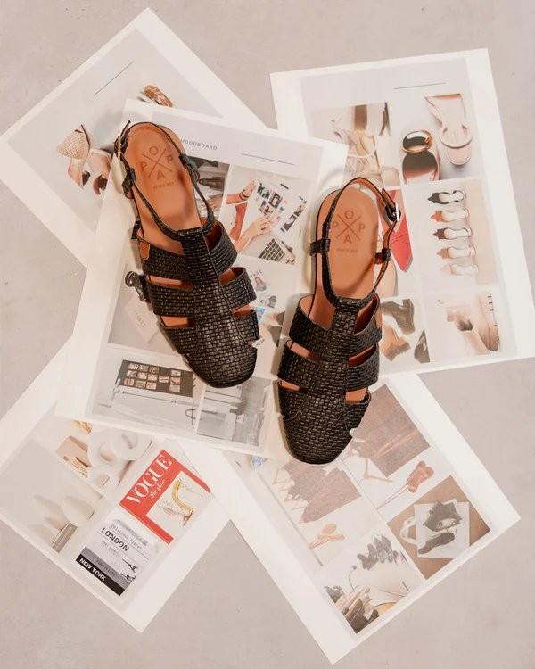Zagare Leather Fisherman Sandals in Black - Popa