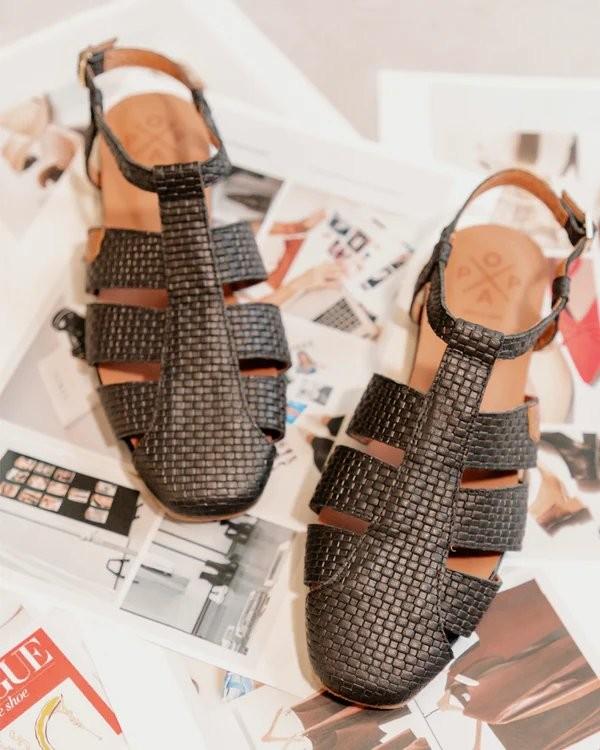 Zagare Leather Fisherman Sandals in Black - Popa
