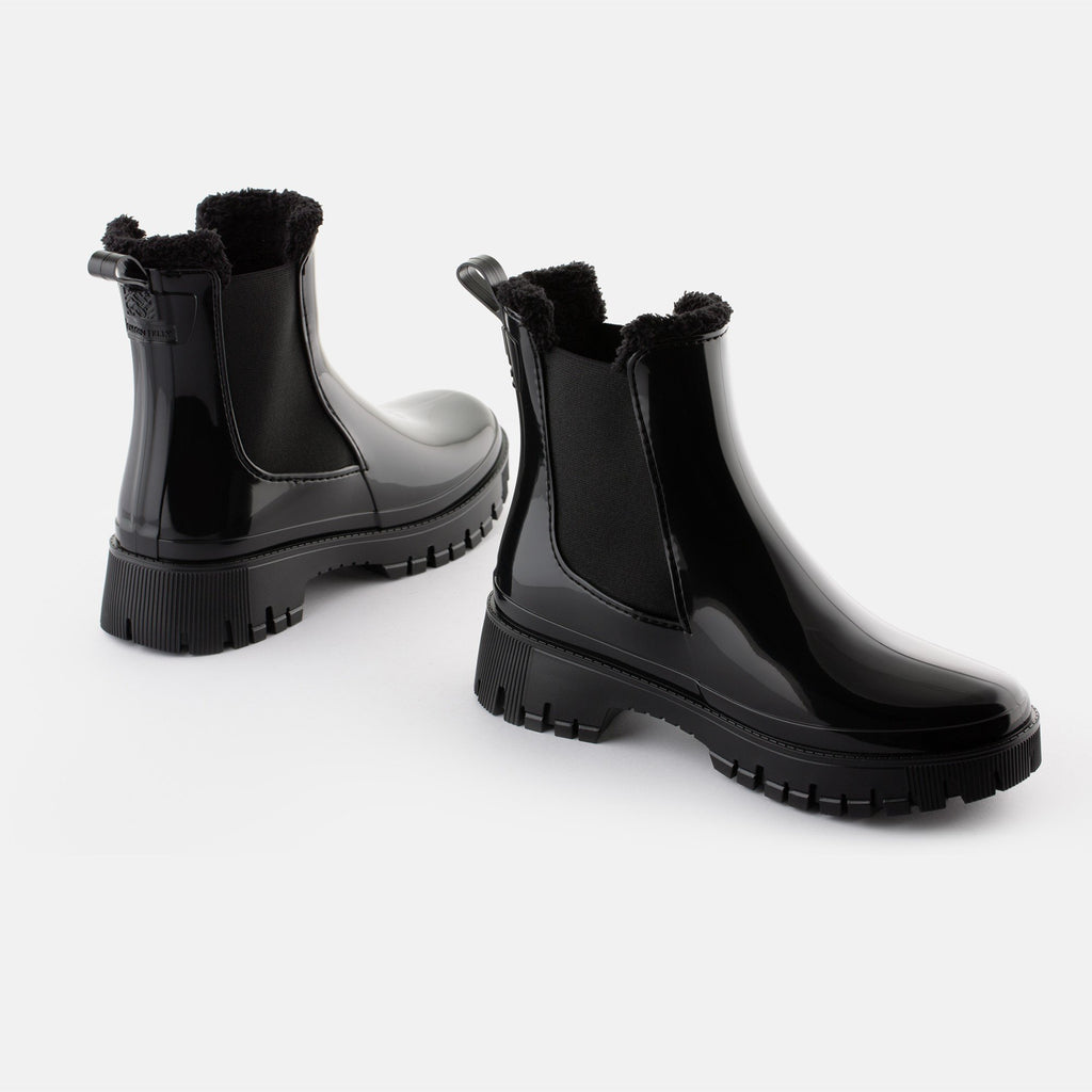 COLDEN Vegan Black Ankle Boots with Fur Lining