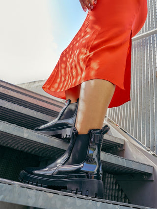 COLDEN Vegan Black Ankle Boots with Fur Lining