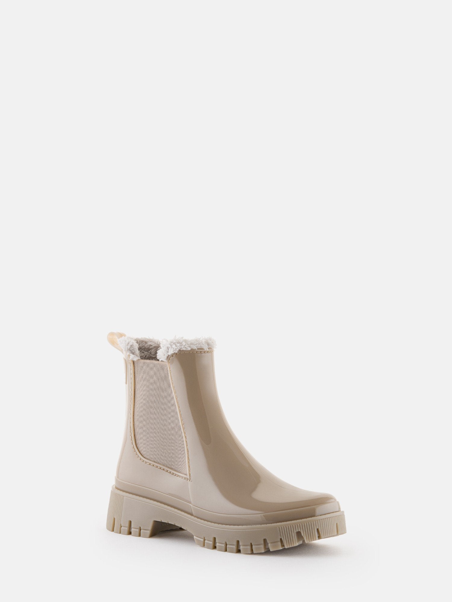 COLDEN Dusty Nude Vegan Beige Ankle Boots with Fur Lining