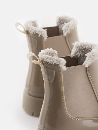 COLDEN Dusty Nude Vegan Beige Ankle Boots with Fur Lining