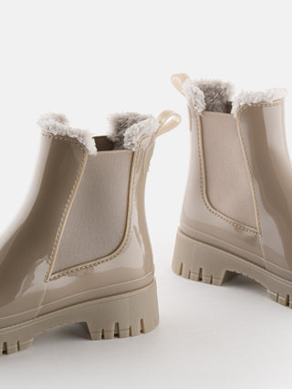 COLDEN Dusty Nude Vegan Beige Ankle Boots with Fur Lining